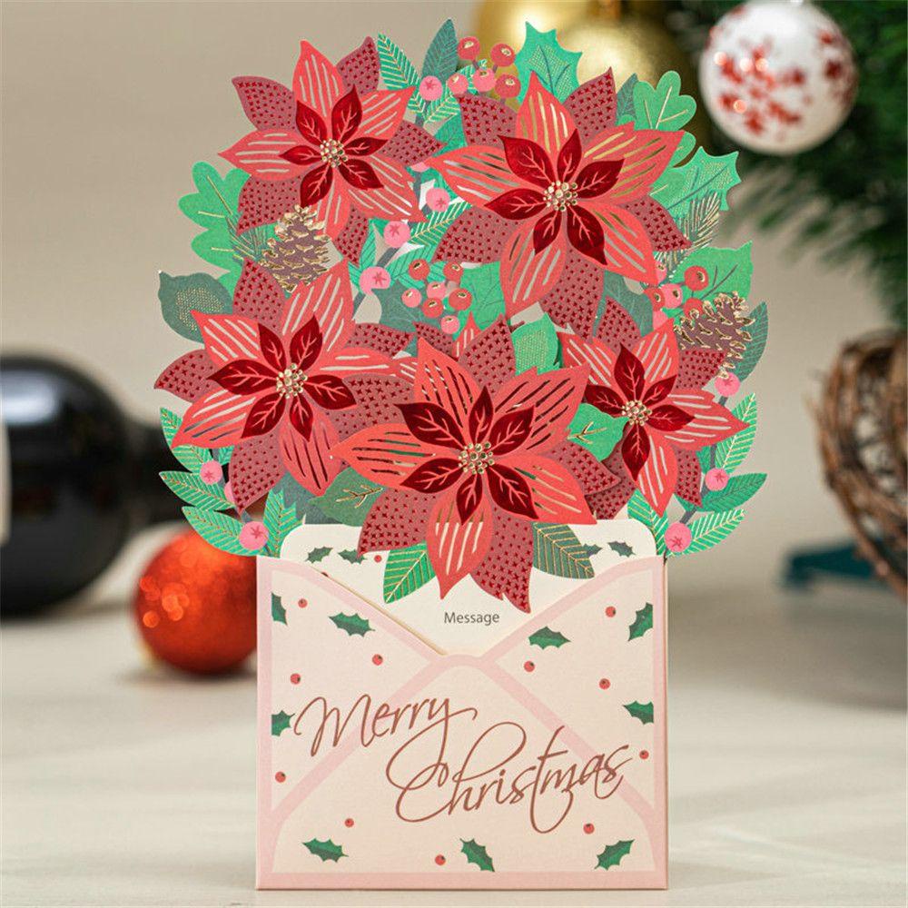 Solighter 1Set Kartu Natal Amplop 3D New Year Flower