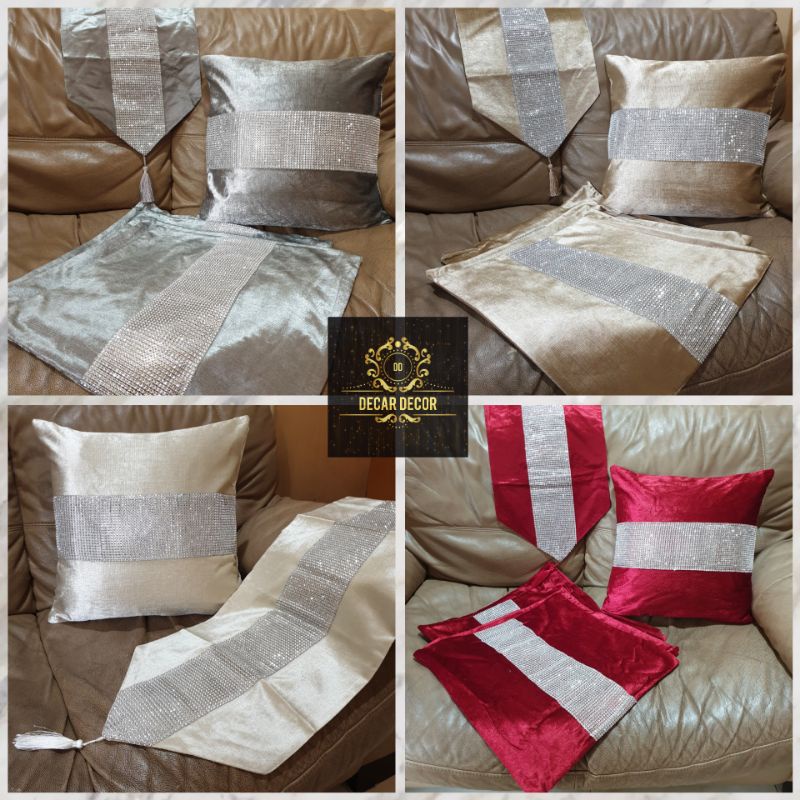 Sarung Bantal Sofa Kursi Set Bordiran Renda Shabby Chic Gold Emas Mewah