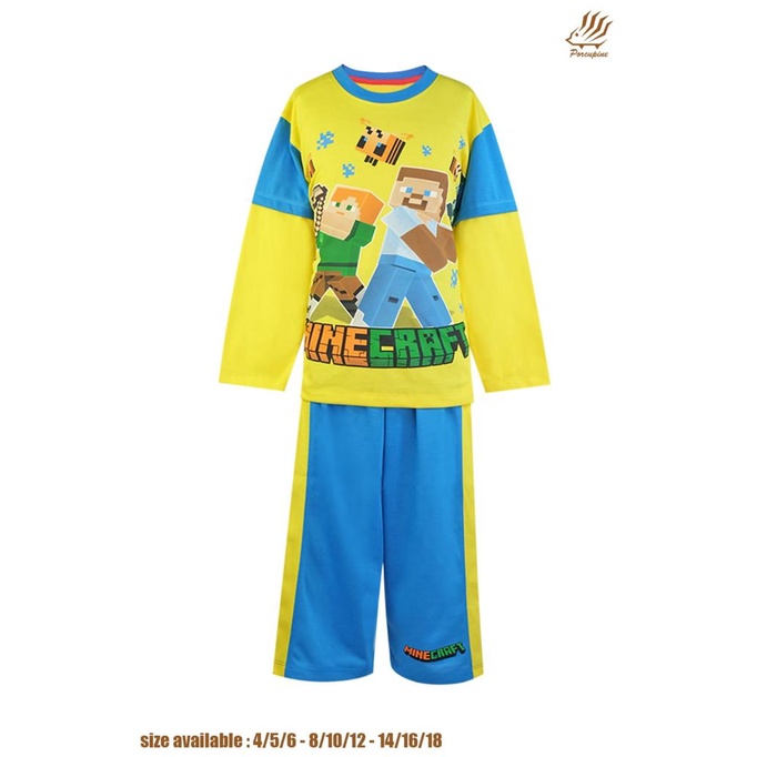 Piyama PP Minecraft Lengan Panjang - Celana Panjang Anak Cowok Porcupine Kaos Baju Tidur ABG Remaja