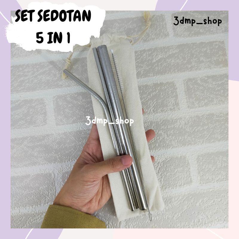 Sedotan Set sikat 5 in 1 boba lurus bengkok