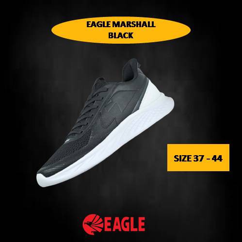 AGEN SEPATU OLAHRAGA PRIA WANITA UNISEX EAGLE MARSHALL BLACK HITAM LARI RUNNING SPORT OUTDOOR