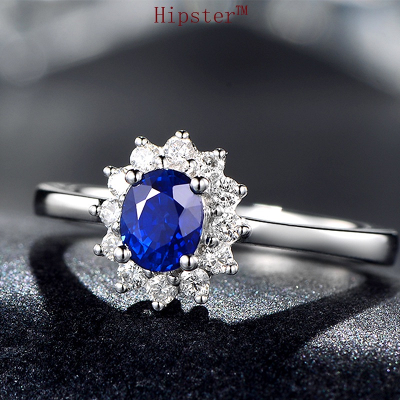 Japanese and Korean Temperamental Vintage SUNFLOWER Inlaid Sapphire Adjustable Ring