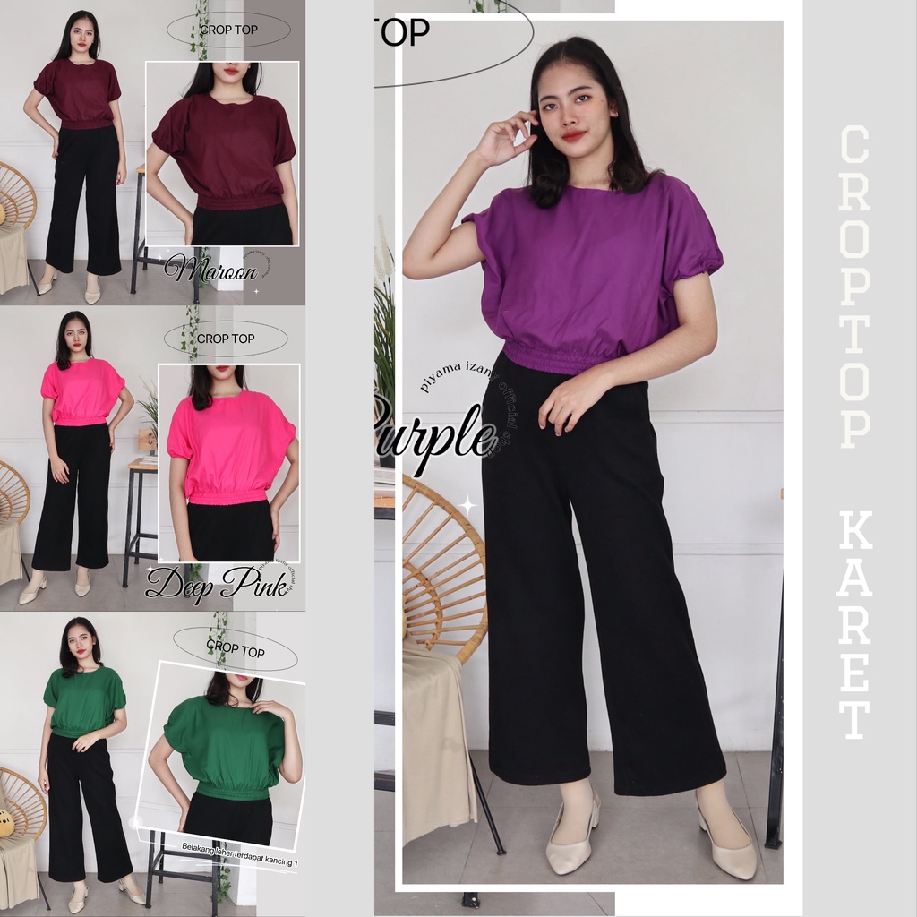 IZANY Atasan  / Blouse Lengan pendek Crop Top allsize fit to L Karet Plain Polos