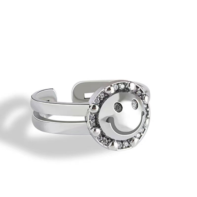 Cincin Jari Telunjuk Energi Positif Motif smiley Warna silver Gaya Korea Selatan Untuk Wanita