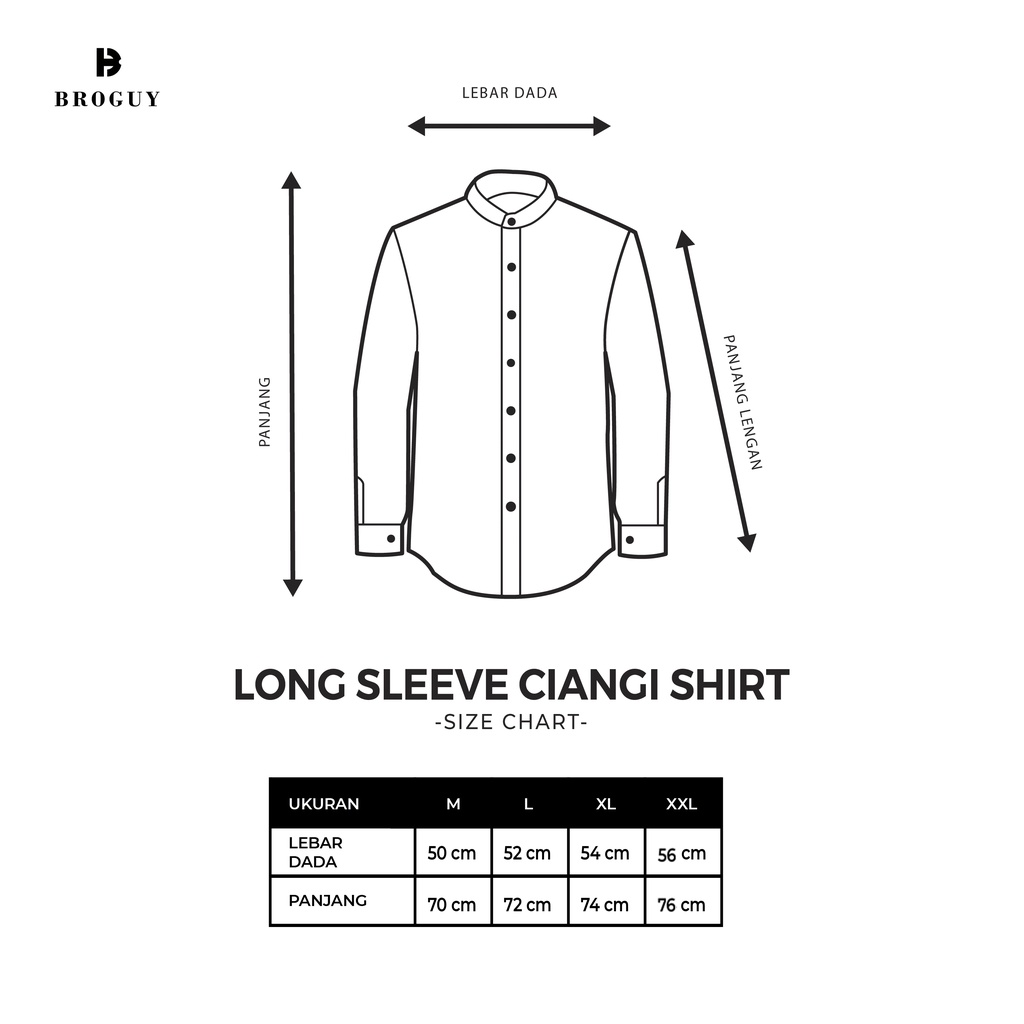 BROGUY Kemeja Pria Lengan Panjang Basic Polos Kerah Sanghai Casual Slimfit Hitam Size M - XXL