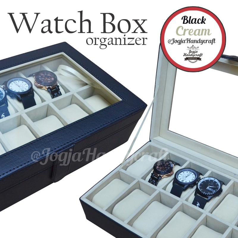 Kotak Jam Tangan Isi 12 | Box Jam Tangan - Hitam Cream