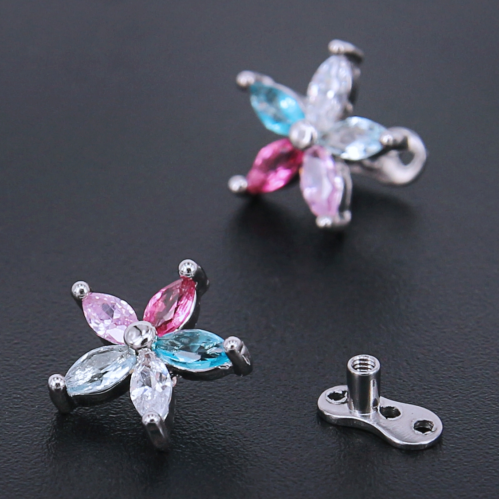 Stainless Steel Colorful Zirconia Dermal Anchor Piercings Top Dermal Anchor Skin Diver Piercings Micro Dermal Piercing