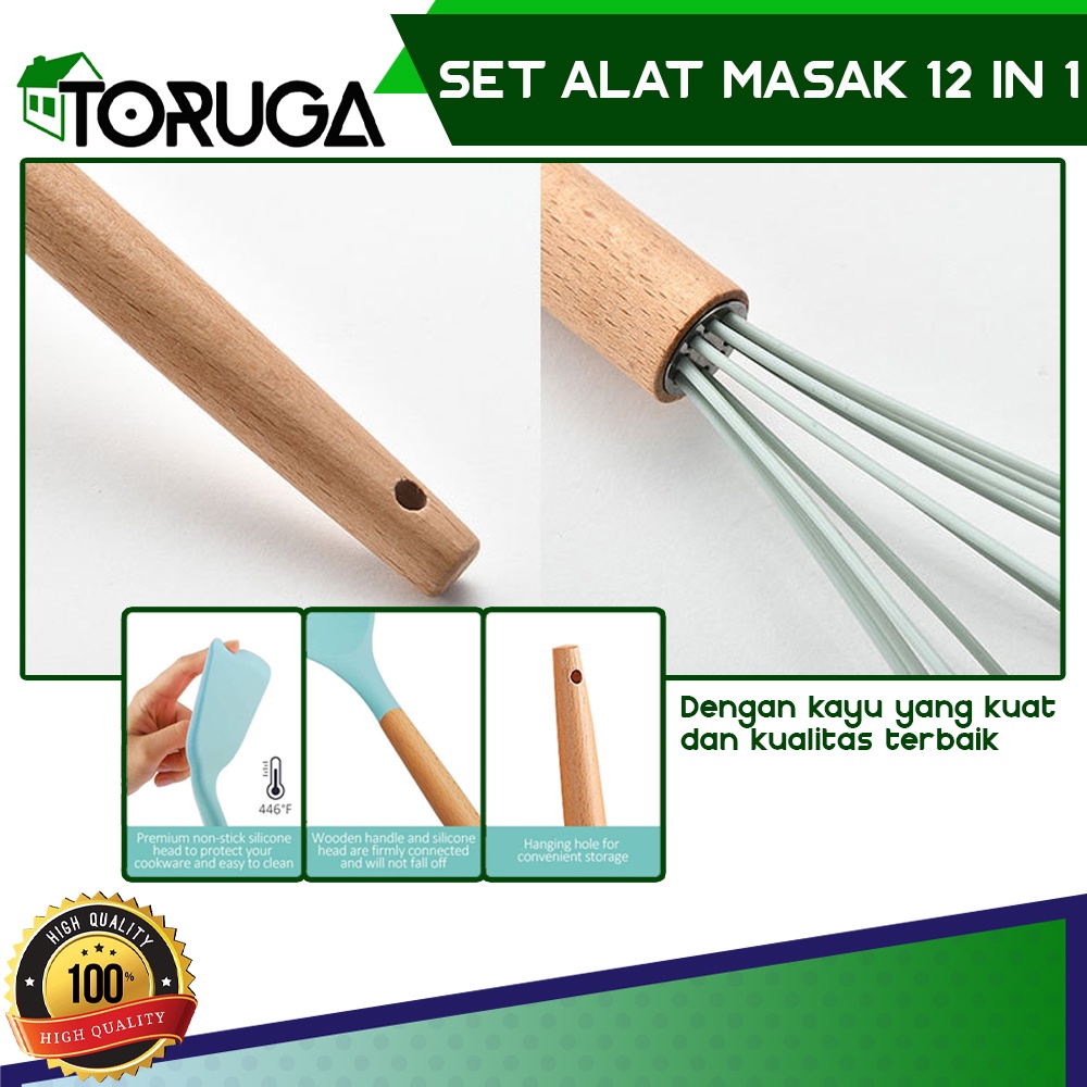 Peralatan Memasak Utensil Set 12Pcs Masak Silikon Sutil Spatula Anti Lengket Tahan Panas