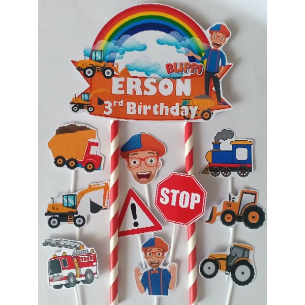 TOPPER CAKE - HIASAN KUE ULANG TAHUN GAMBAR BLIPPI BLIPI BISA CUSTOM NAMA