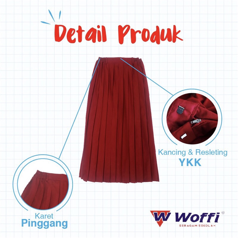 Seragam SD Woffi Rok Plisir Panjang Merah / ROK SERAGAM SEKOLAH WOFFI MERAH PLISIR BAHAN KATUN HALUS