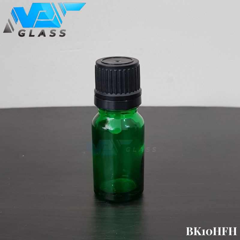 botol kaca 10ml tebal hijau tutup filler hitam