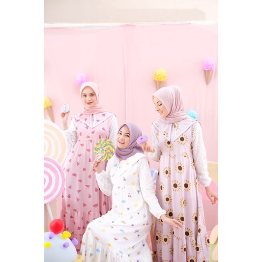 Ounadoutfit SWEETY DREES wanita motif lucu korea brokat halus busui / dress rayon motif / dress muslim gemes / homedress busui motif / outfit wanita muslim