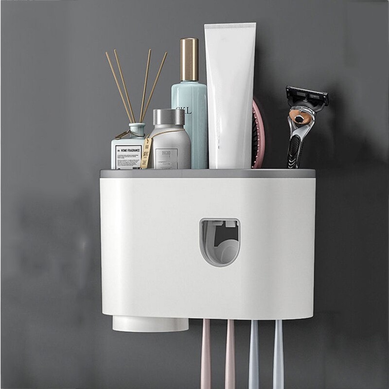 Mengni Dispenser Odol Sikat Gigi 1 Gelas / Wall-Mounted Toothpaste And Toothbrush Holder