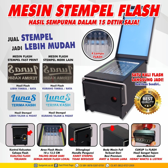 

Mesin Stempel Flash Kilat Premium 4 lampu Full Plat Besi