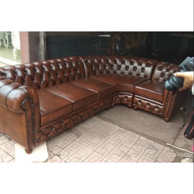 Sofa chesterfield L sofa L chesterfield kulit sintetis