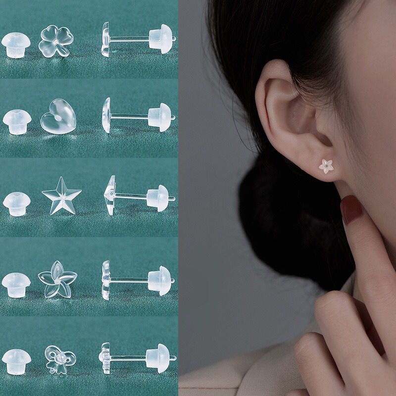 1PCS / 2PCS Anting Tusuk EarLobe Helix Bahan Plastik / Resin Bening Motif