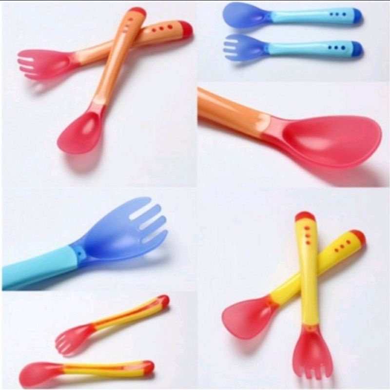 SENDOK MAKAN BAYI SENSOR SUHU PANAS / SENDOK GARPU BAYI SILIKON / SENDOK MAKAN BAYI SILIKON / BABY SPOON SILICONE BPA FREE