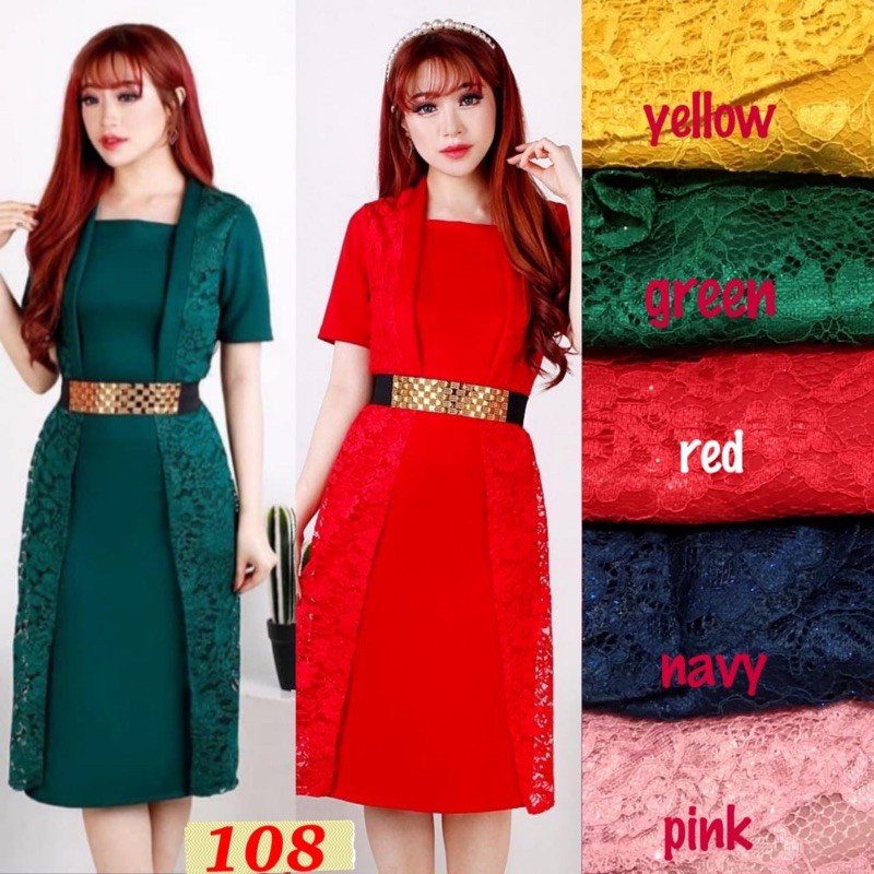 Kathryn collection # 108,  Dres rok span scuba import premium kombinasi brukat gliter free belt