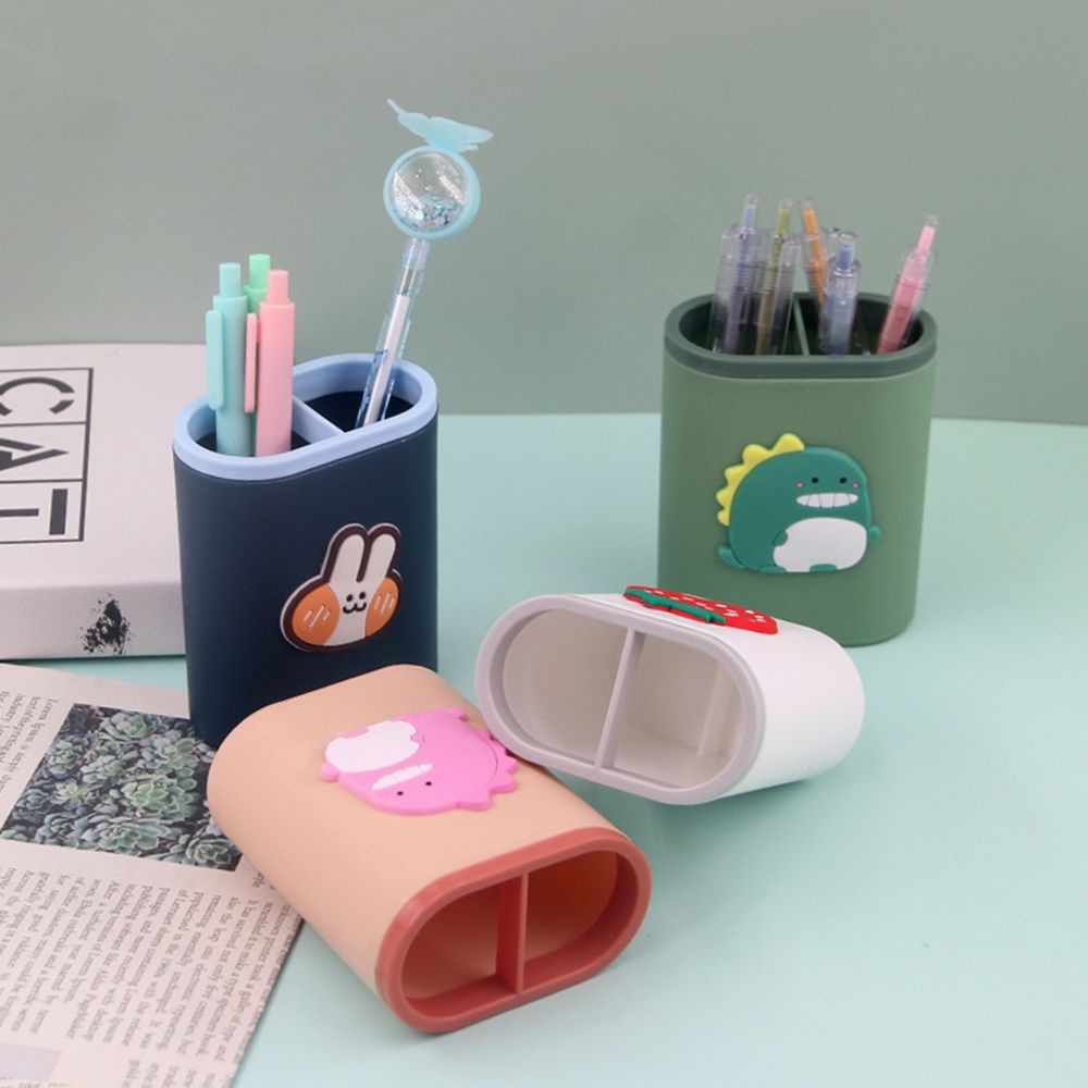 ELEGANT Creative Pen Pot Gift Storage Case Pen Holder Desktop Storage Box Make up Brush Holder Student Stationery Plastic Multifunction Two-hole Pencil Organizer