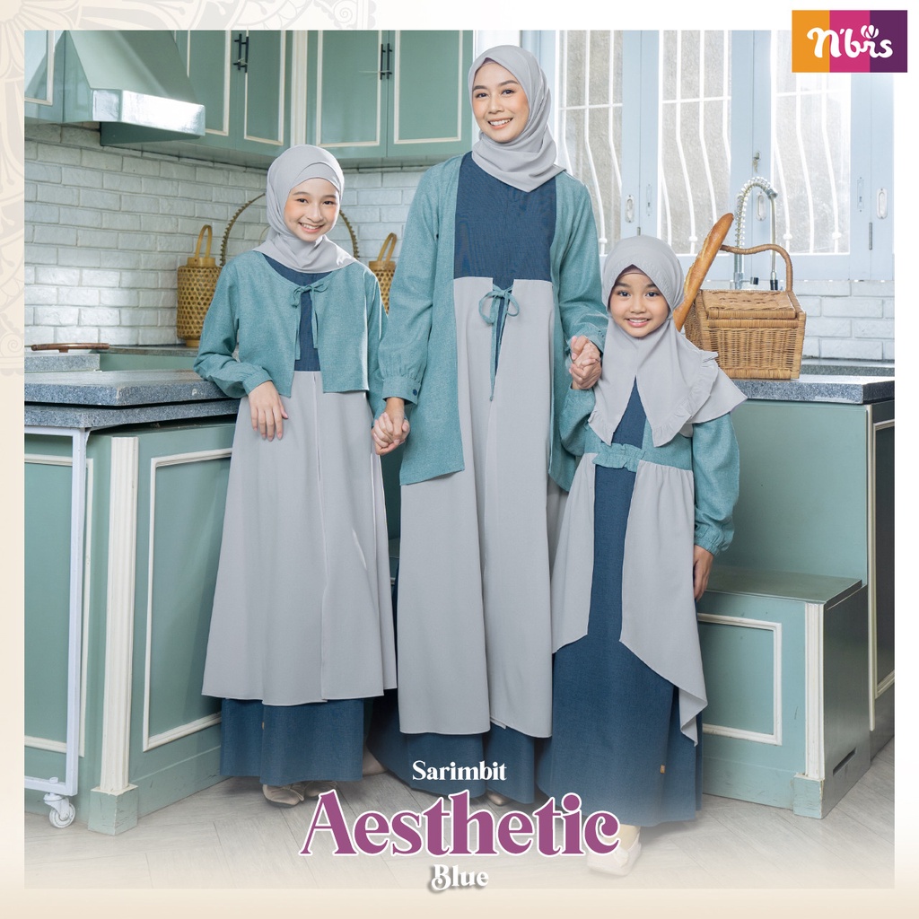 NIBRAS SARIMBIT AESTHETIC BLUE Baju Muslim Couple Copel Kopel SARIMBIT LEBARAN NBRS SYARI SERAGAM KELUARGA