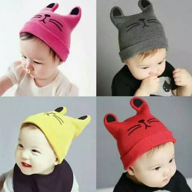 Topi Kupluk Rajut Bayi Motif Telinga Kucing / Topi Anak Motif Kucing