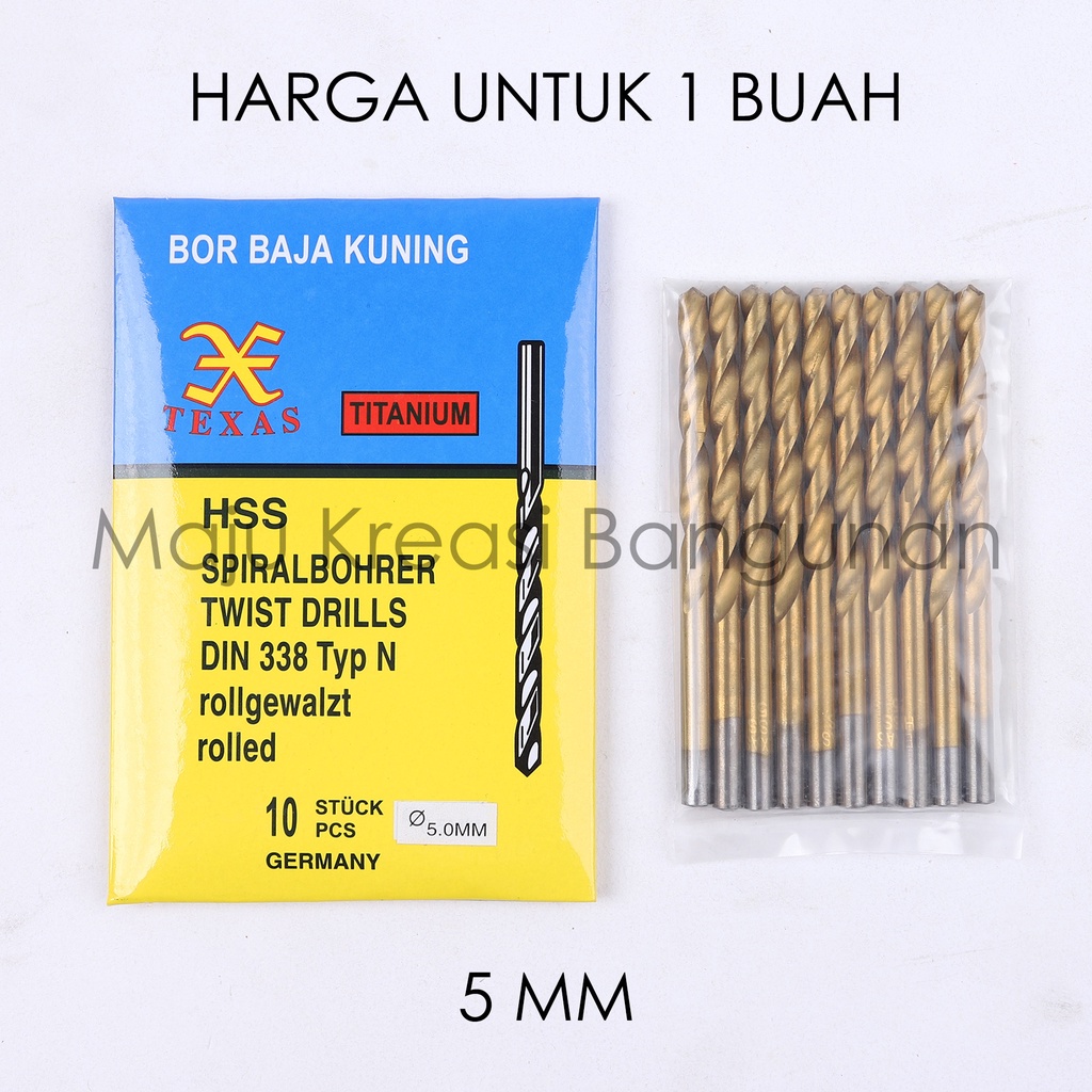 Mata Bor Besi Baja Kuning 5mm 5 mm Kuningan Twist Drill Titanium