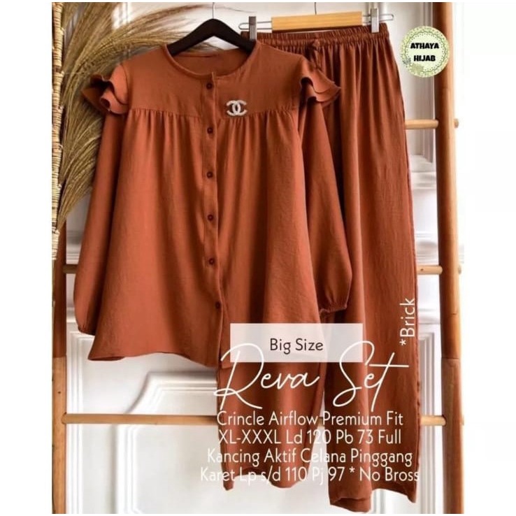 Crinkle Airflow LD 110 Reva set / Setelan polos crinkle / One set reva / Setcel reva polos crinkle kekinian / setelan best seller / setelan kekinian / One set crinkle premium