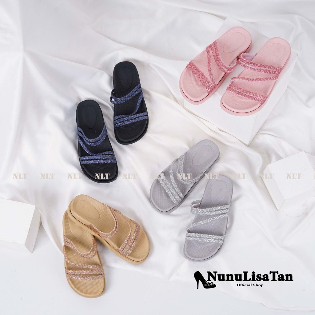 NunuLisaTan- bayar ditempat sandal JELLY terbaru wanita sandal KEPANG GLITTER