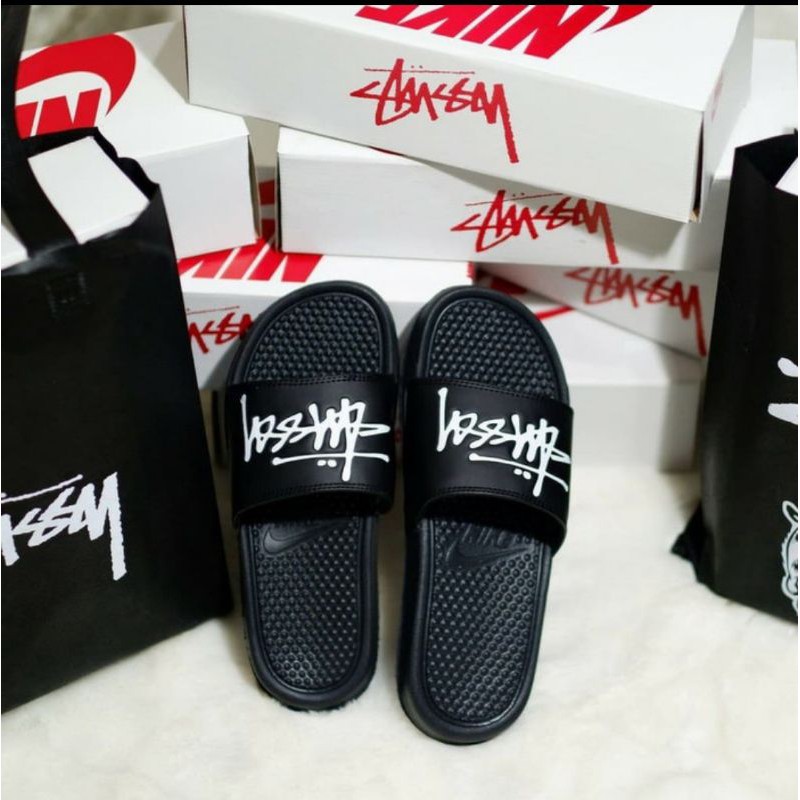 Sandal Nike Bennasi x Stussy Slides Black Original