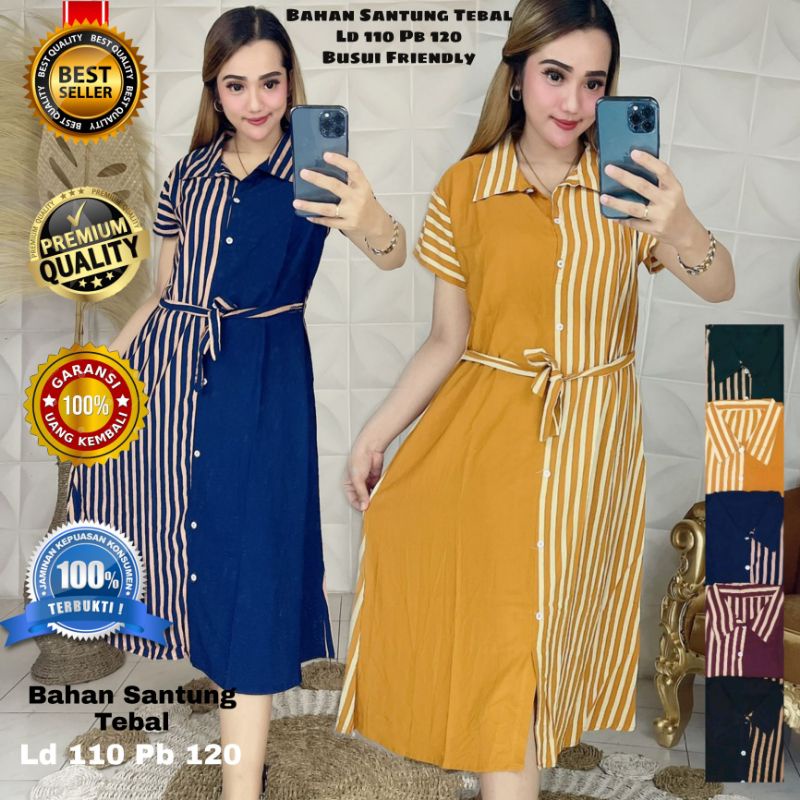 DASTER ANDIN MOTIF DASTER VIRAL MOTIF SALUR KEKINIAN DRESS GARIS BUMIL BUSUI KANCING DEPAN MOTIF