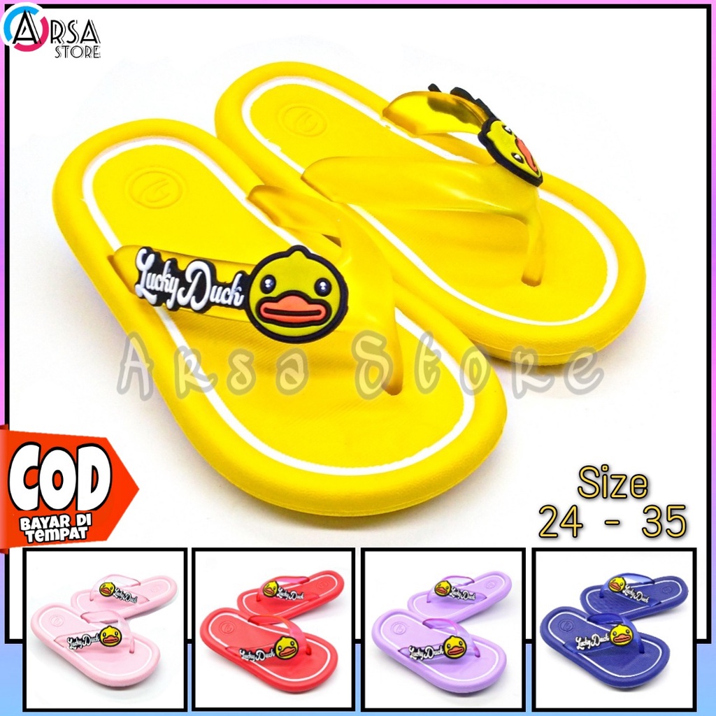 Sandal Jepit Anak Perempuan / Sendal Capit Anak Cewek Motif Bebek Lucu Umur 2 - 8 Tahun Terbaru