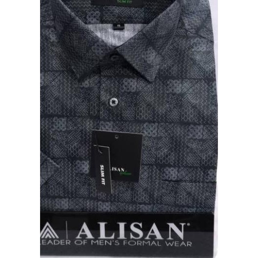 ✳ Alisan Kemeja Pria Pendek Slimfit Printing Motif Maya Aztec Biru Tua Abu Tua ➦
