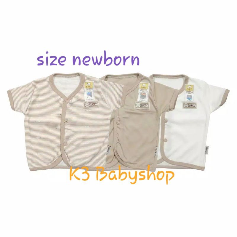 SML Fluffy Baju Pendek Bayi Khaki Coklat White Putih SNI