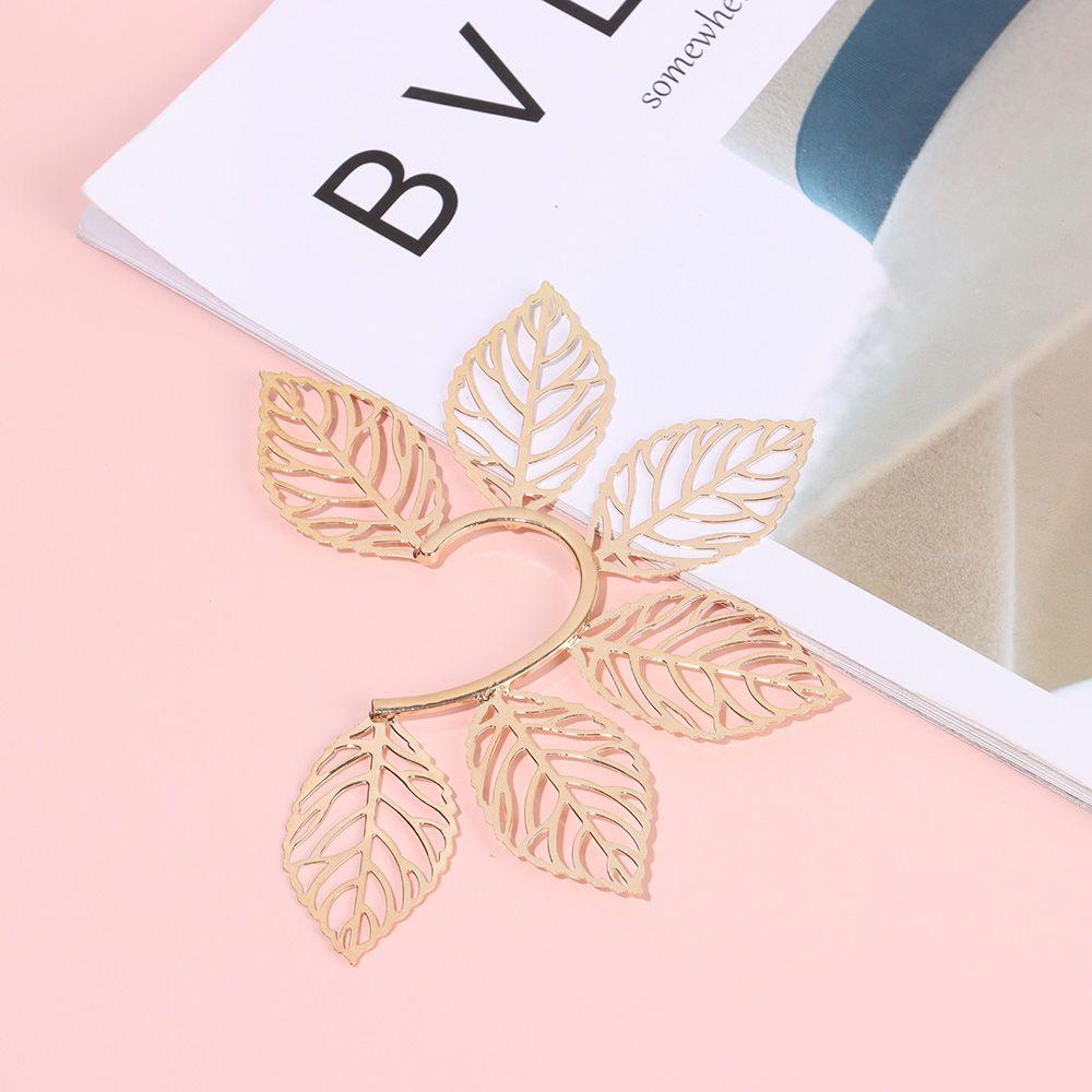 PREVA Metal Leaves Ear Hook Fashion Exaggerated Party Wrap Cuffs Earrings Irregular Ear Cuff Cosplay No Piercing Earrings
