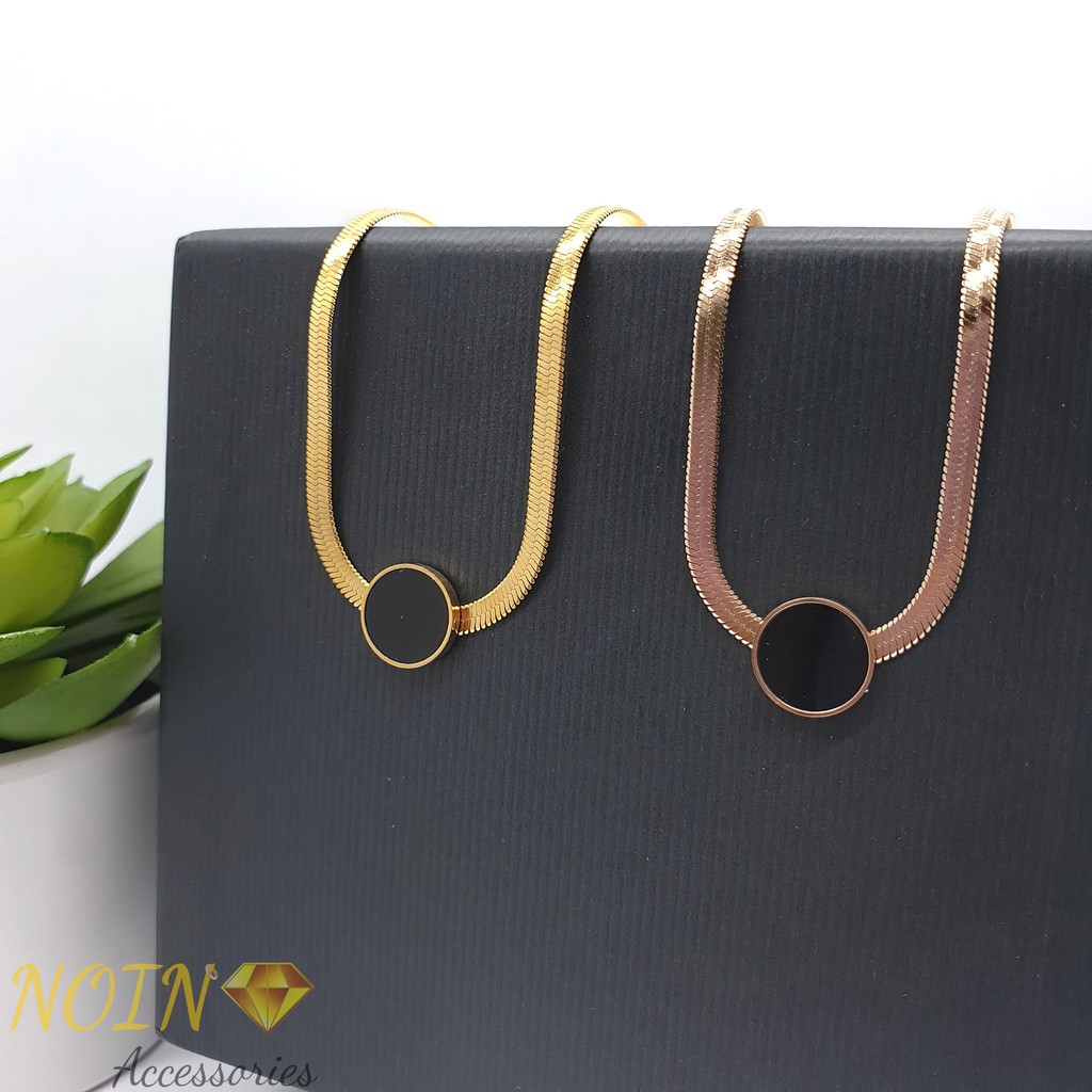 Kalung Titanium Wanita 18K Black Dot Simple - Aksesoris Wanita Korean Style Import KT-017