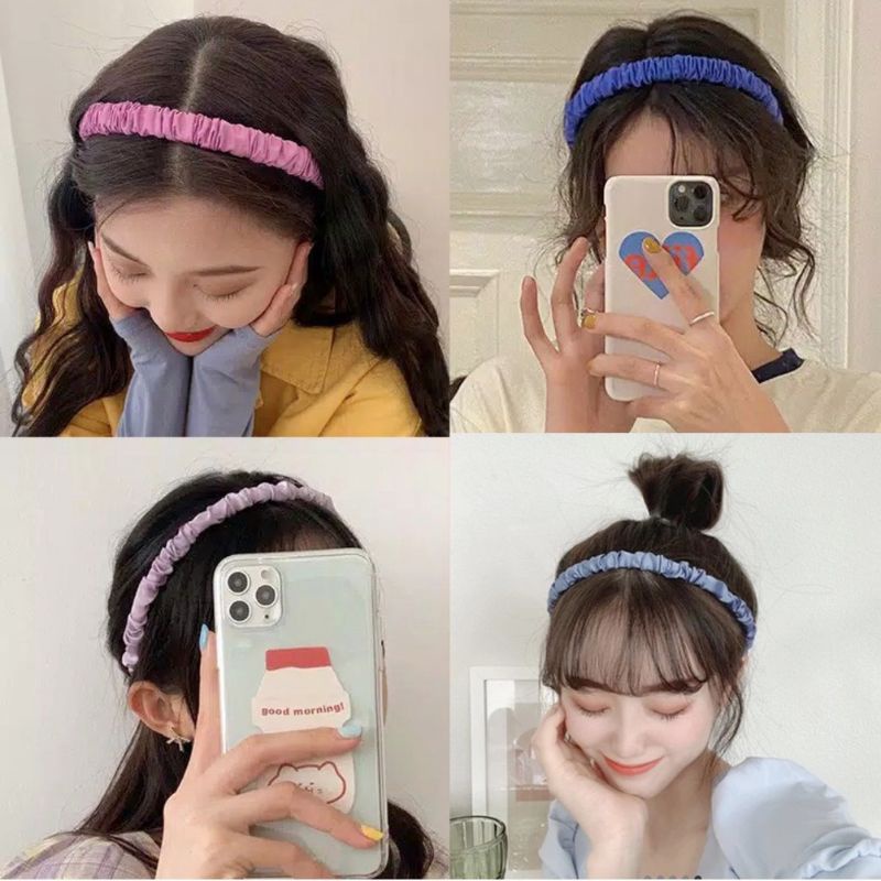 Bando Scrunchie Serut Bahan Satin Gaya Korea Korean Headband Bandana