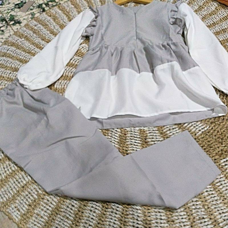 BLOUSE SET WANITA MOSCREPE//ONE SET MODINA REMPEL BALON DAILY-Abu