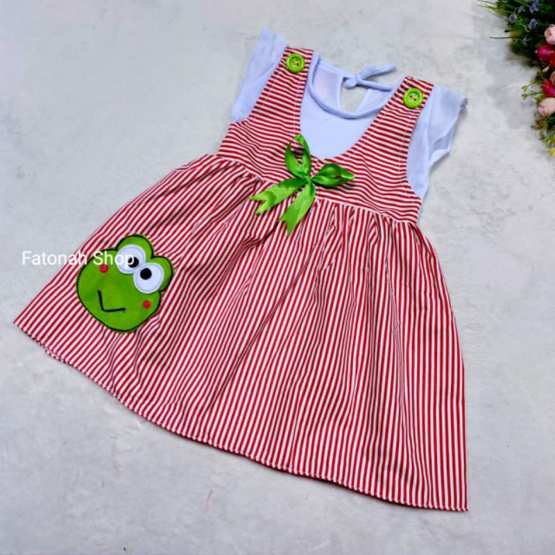 Dress anak cewek 1 2 tahun keropi baju anak cewek salur keropi ( keropi strip sandat )