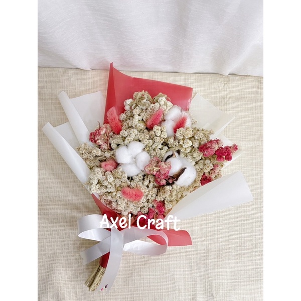 uket bunga kering, hand bouquet, buket tangan, buket wisuda, buket bunga edelweis, buket edelweis, b