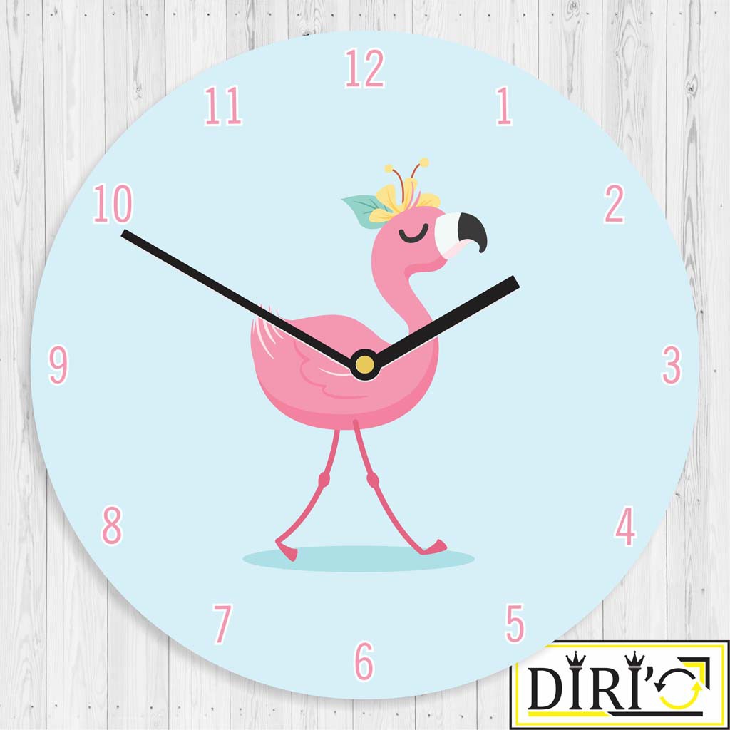Jam Dinding Kayu Flamingo Unik Wall Decor Shabby Chic Hiasan Rumah Minimalis-Blue Flamingo