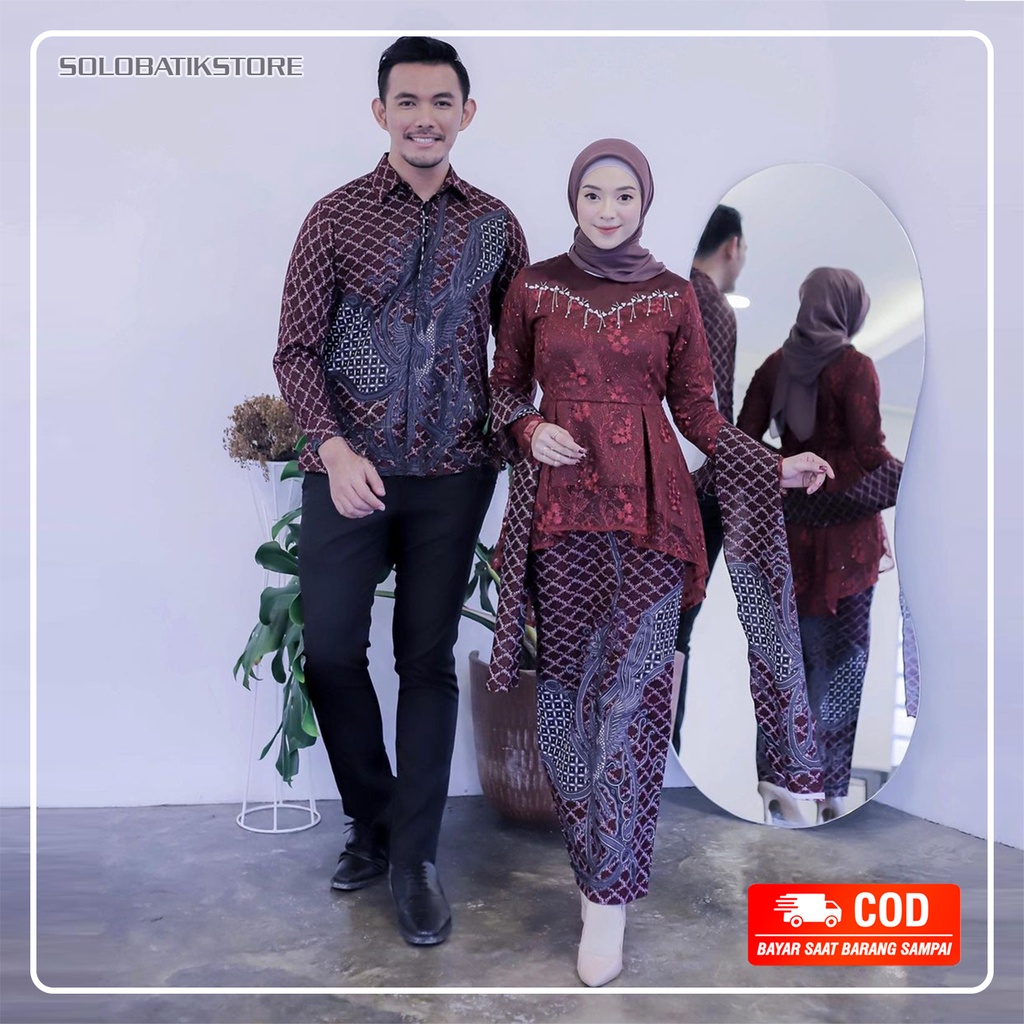 SET BATIK COUPLE MARGARETA MAROON | COUPLE BATIK KONDANGAN TUNANGAN LAMARAN WISUDA | SERAGAM BRIDESMAID | KEBAYA COUPLE LENGAN PANJANG