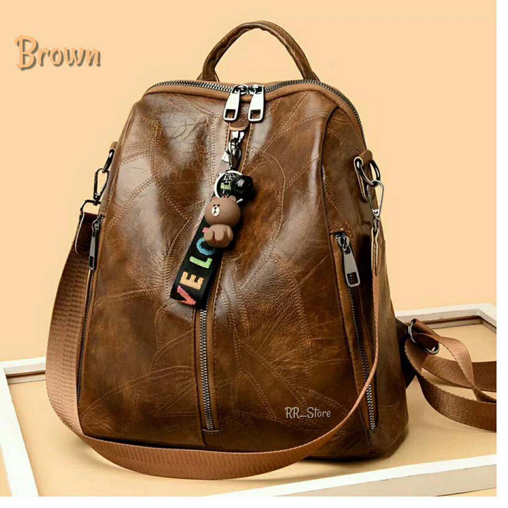 TAS MULTIFUNGSI RANSEL PROMO TAS SHOULDER PUNGGUNG BACKPACK FASHION IMPORT WANITA GROSIR BATAM MURAH-Brown