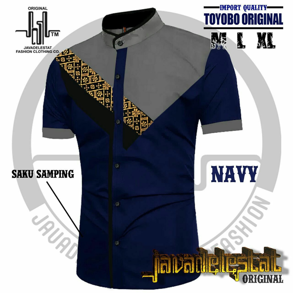Model Terbaru Kemeja Slimfit Elegant Baju Batik Pria Kombinasi Batik Pekalongan Ori JDL02 Series-Navy