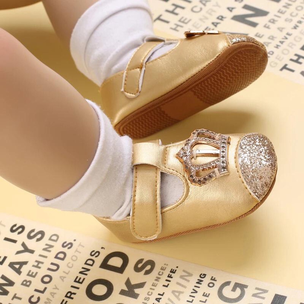 Sepatu Bayi Perempuan Import Premium Sepatu Baby Fashion Motif Mahkota Crown Sepatu Prewalker Anak Bayi Kualitas Premium Import Usia 0 - 18 Bulan