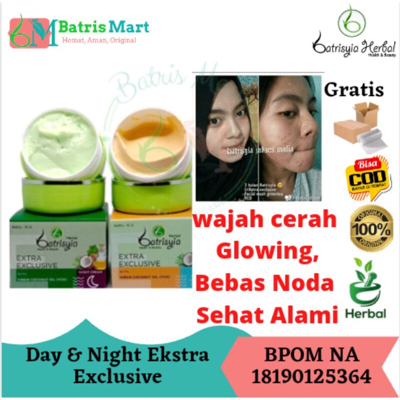 Cream EXTRA EXCLUSIVE Batrisyia herbal pemutih wajah glowing bpom pelembab muka cerah