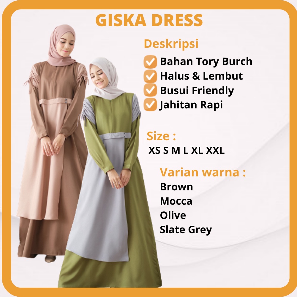 Giska Dress Gamis Pakaian Baju Long Abaya Murah Perempuan Wanita Remaja Dewasa Orang Tua Syari Syar'