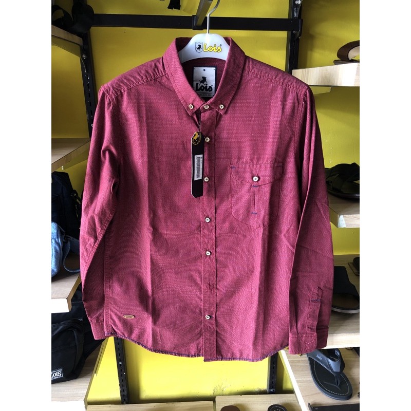 KL951 Ob kemeja lois lengan panjang merah