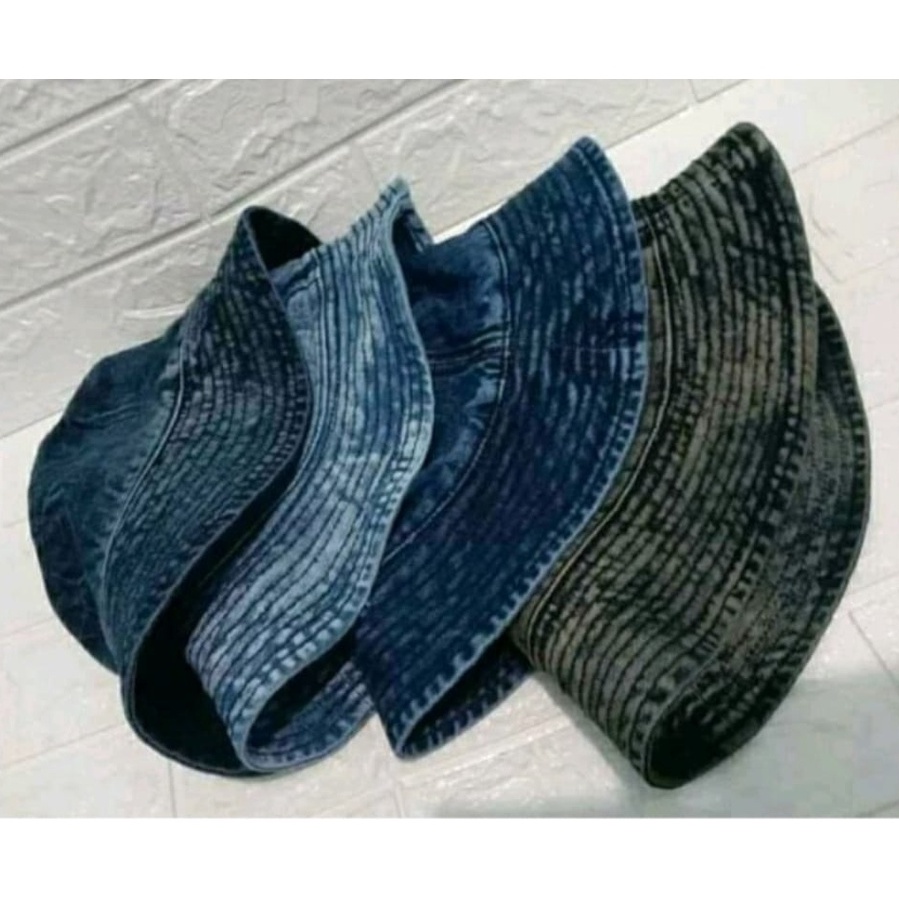 Topi Bucket Pria Wanita / Bucket Bahan Jeans Wash Premium Quality