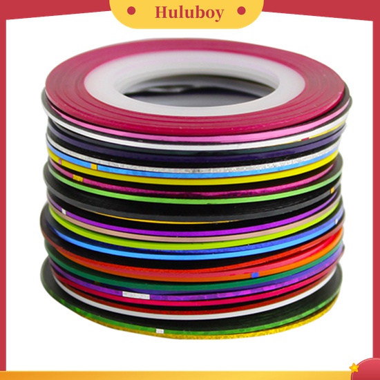 Huluboy Huluboy♡ 30pcs Stiker Tape Garis Warna Campur Untuk Dekorasi Nail Art DIY