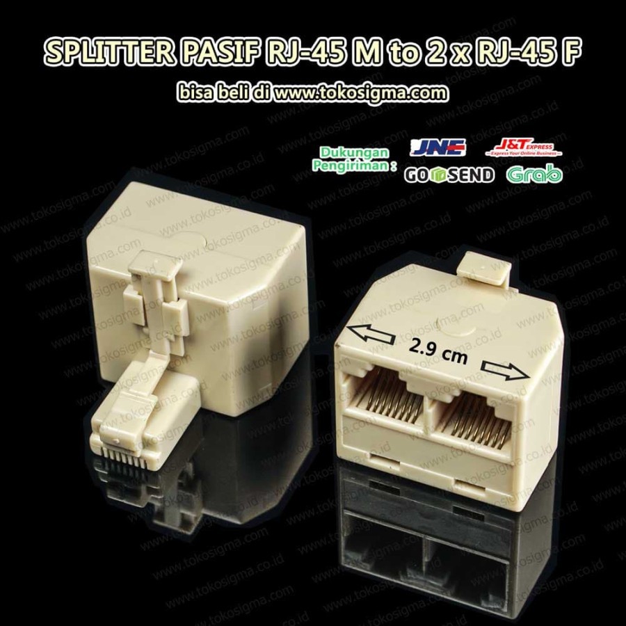 2 PCS T-CABANG SPLITTER PASIF 1M-2F LAN PORT PLUG RJ-45 MALE TO 2 x RJ-45 F